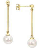 Cultured Freshwater Pearl (7mm) Linear Drop Earrings in 10k Gold