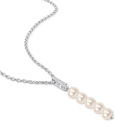 Cultured Freshwater Pearl (5-1/2 - 6mm) & White Topaz (1/5 ct. t.w.) Linear 18" Pendant Necklace in Sterling Silver