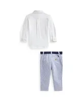Baby Boys Shirt, Belt and Seersucker Pants, 3 Piece Set