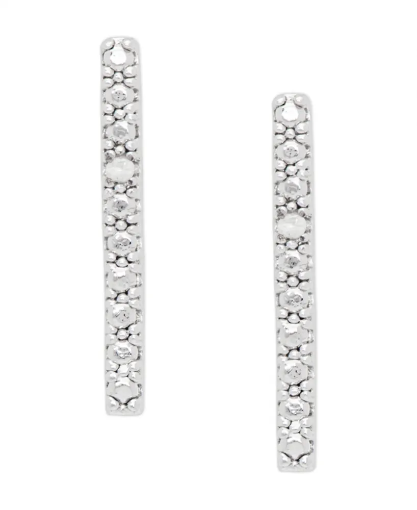 Diamond Accent Bar Stud Earrings in Fine Silver Plate - Silver