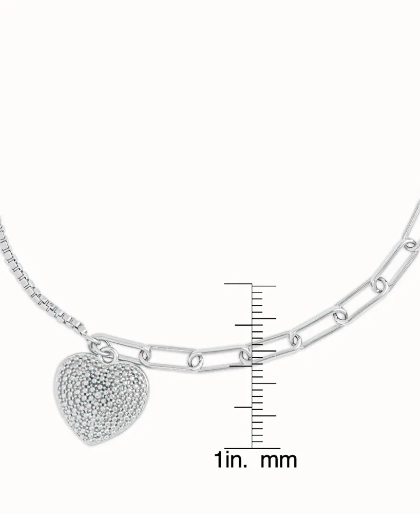 Diamond Accent Open Link Heart Bracelet in Fine Silver Plate - Silver