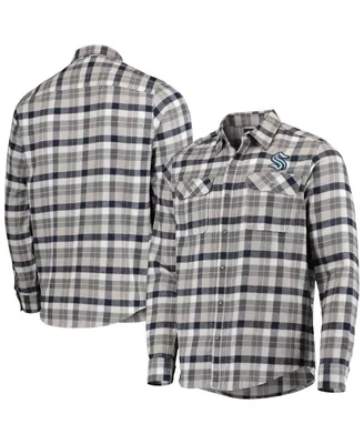 Men's Antigua Deep Sea Blue, Gray Seattle Kraken Ease Plaid Button-Up Long Sleeve Shirt