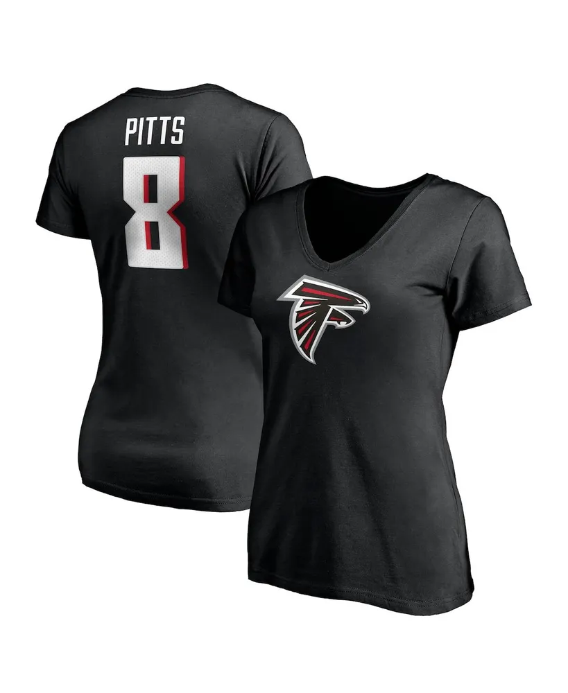 Women's Fanatics Kyle Pitts Black Atlanta Falcons Player Icon Name Number V-Neck T-shirt