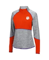 Women's Colosseum Heathered Gray and Orange Clemson Tigers Color Block Space-Dye Raglan Quarter-Zip Top