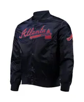 Men's Pro Standard Navy Atlanta Braves Wordmark Satin Full-Snap Jacket