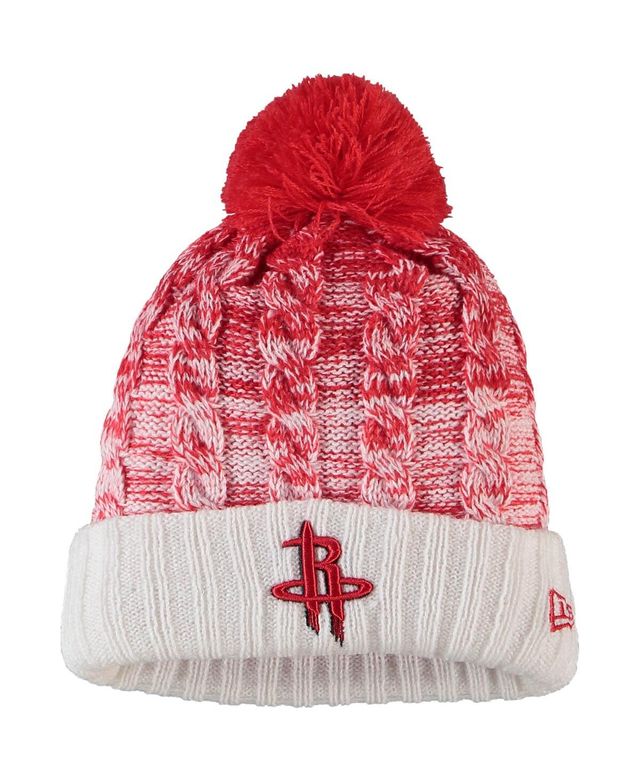 Big Girls New Era Red Houston Rockets Fade Cuffed Knit Hat with Pom