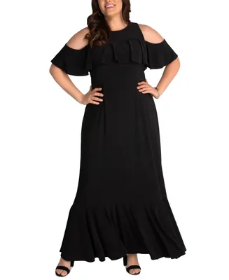 Kiyonna Plus Size Piper Cold-Shoulder Maxi Dress