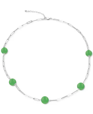 Dyed Green Jade Paperclip Necklace in Sterling Silver, 18" + 1-1/2" extender