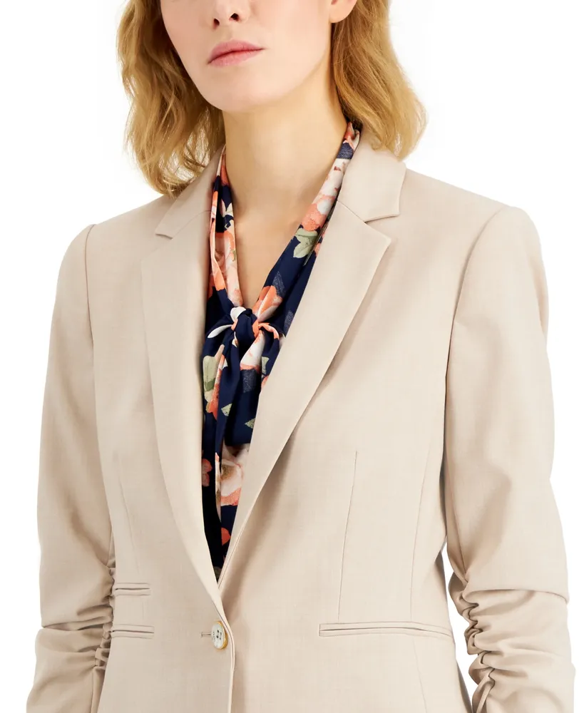 Tahari Asl Women's Ruched-Sleeve One-Button Blazer