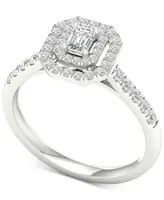 Diamond Emerald-Cut Double Halo Engagement Ring (1/2 ct. t.w.) in 14k White Gold