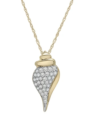 Wrapped Diamond Conch Shell Pendant Necklace (1/6 ct. t.w.) in 10k Gold, 16" + 2" extender, Created for Macy's