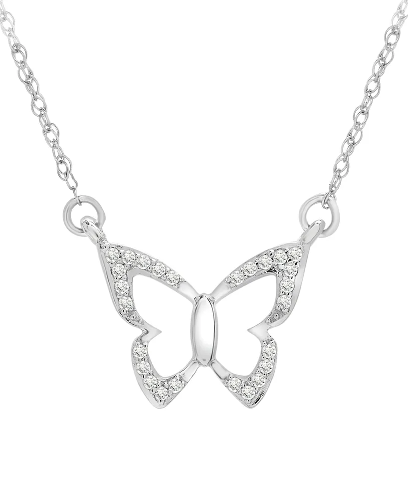 Wrapped Diamond Butterfly 17" Pendant Necklace (1/20 ct. t.w.) in 14k White Gold, Created for Macy's