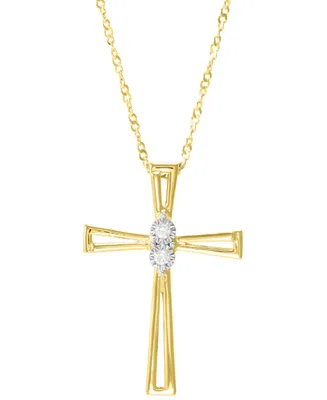 Diamond Accent Double Bar Cross Pendant Sterling Silver or 14k Gold-Plated