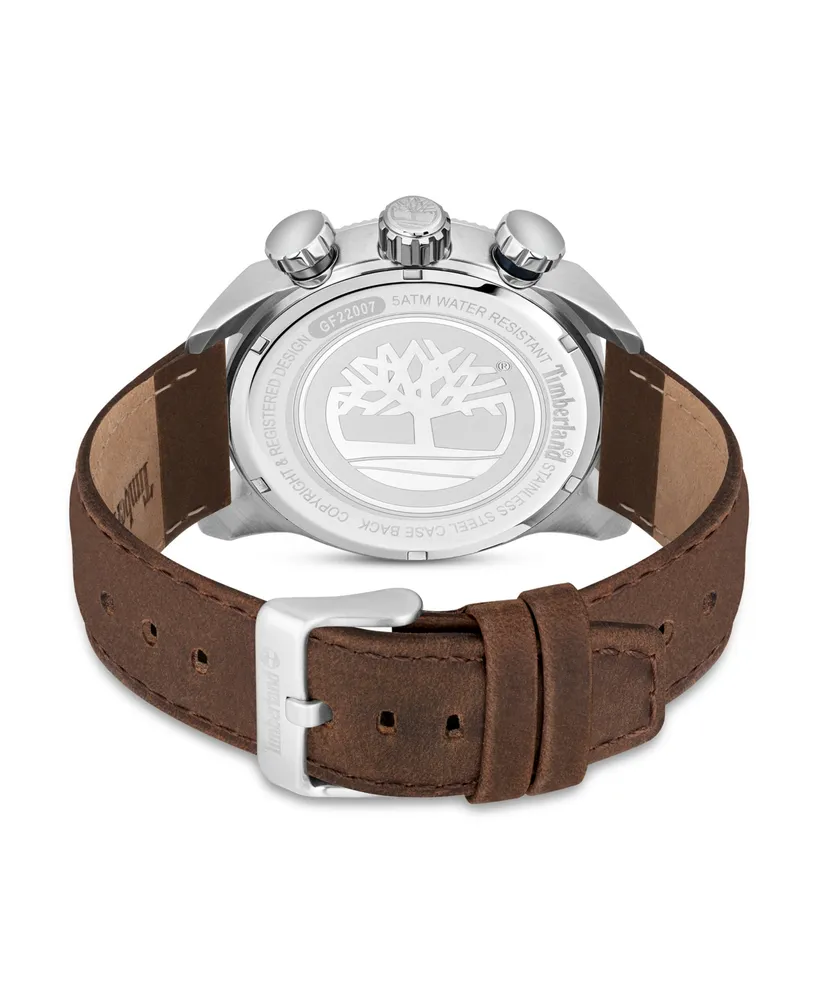 Timberland Men's Hadlock Dark Brown Leather Strap Watch 46mm