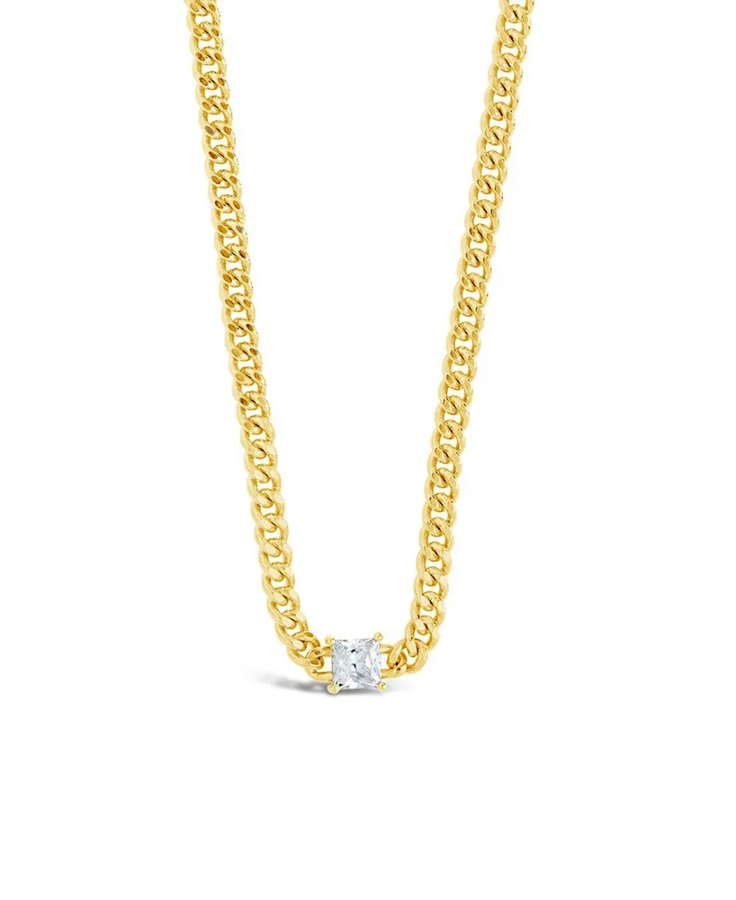 Curb Chain Necklace with Stationed Cubic Zirconia - Gold