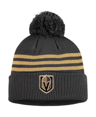 Men's Charcoal Vegas Golden Knights Locker Room Three Stripe Cuffed Knit Hat with Pom