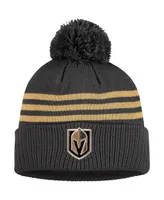 Men's Charcoal Vegas Golden Knights Locker Room Three Stripe Cuffed Knit Hat with Pom