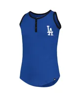 Big Girls Royal Los Angeles Dodgers Henley Tank Top