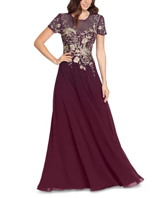 Betsy & Adam Beaded Embroidery-Trim Gown