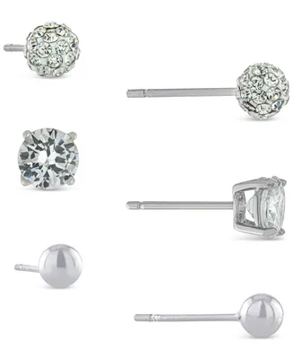 Giani Bernini 3-Pc. Set Cubic Zirconia, Crystal, & Polished Stud Earrings in Sterling Silver, Created for Macy's