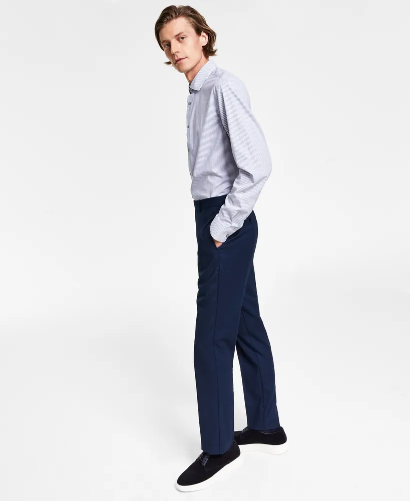$320 Calvin Klein 36w 36l Men'S Blue Slim Fit Solid Flat Trousers Dress  Pants | eBay