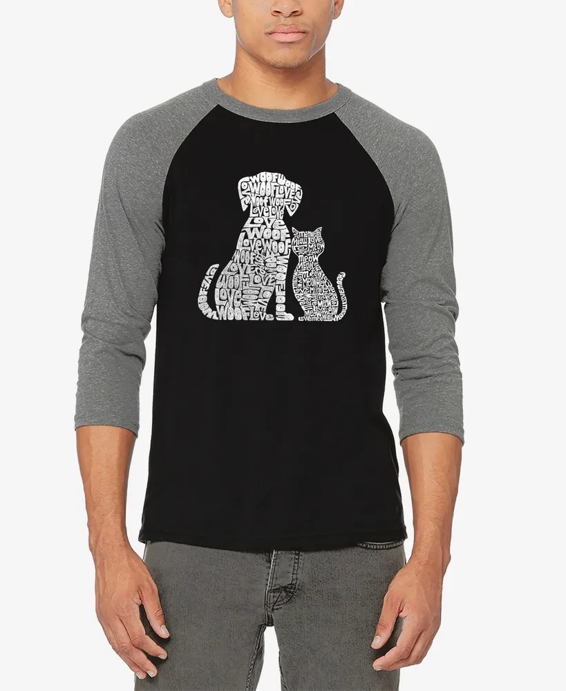 Men's Raglan Baseball Word Art Dogs and Cats T-shirt