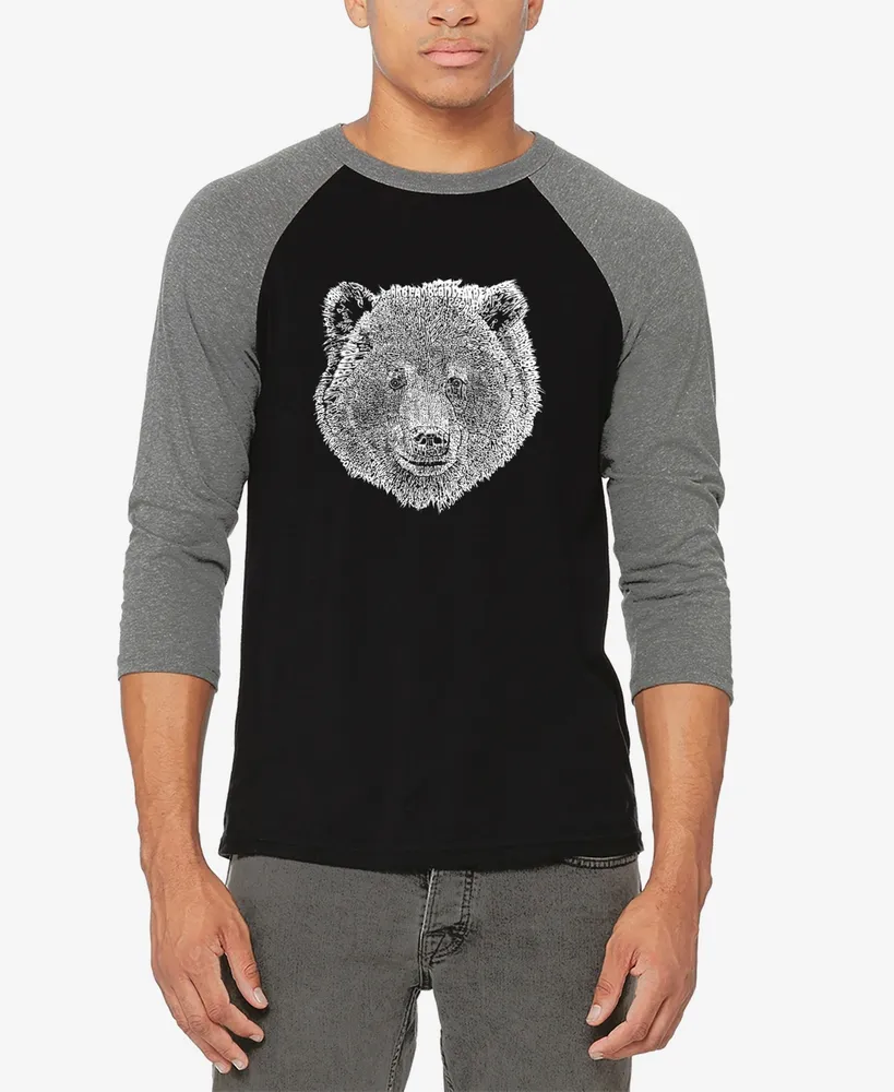 Men's Raglan Baseball Word Art Bear Face T-shirt