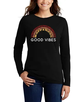 Women's Long Sleeve Word Art Good Vibes T-shirt
