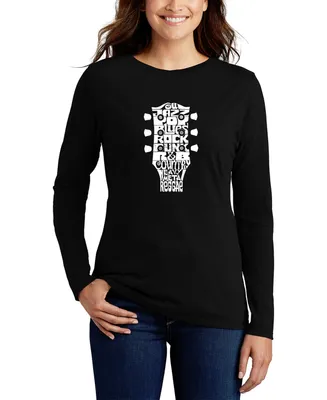 Women's Long Sleeve Word Art Guitar Head Music Genres T-shirt