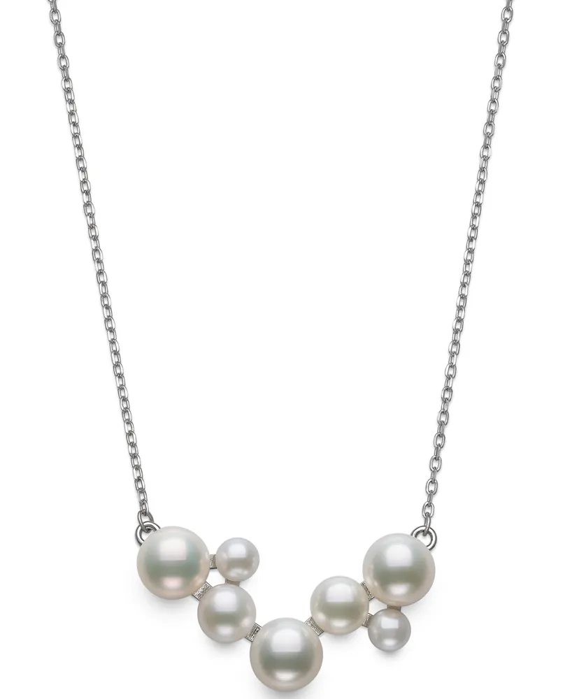 Belle de Mer Cultured Freshwater Button Pearl (4-8mm) Cluster Collar Necklace in Sterling Silver, 16" + 2" extender, Created for Macy's
