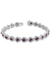 Ruby (4 ct. t.w.) & Diamond (3 ct. t.w.) Halo Link Bracelet in 14k White Gold (Also in Saphire & Emerald)