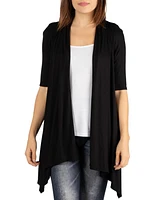 24seven Comfort Apparel Loose Fit Open Front with Half Sleeve Cardigan