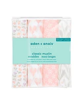 aden by aden + anais Baby Girls Printed Swaddle Blankets, Pack of 4