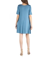 24seven Comfort Apparel Women's Soft Flare T-shirt Dress with Pocket Detail