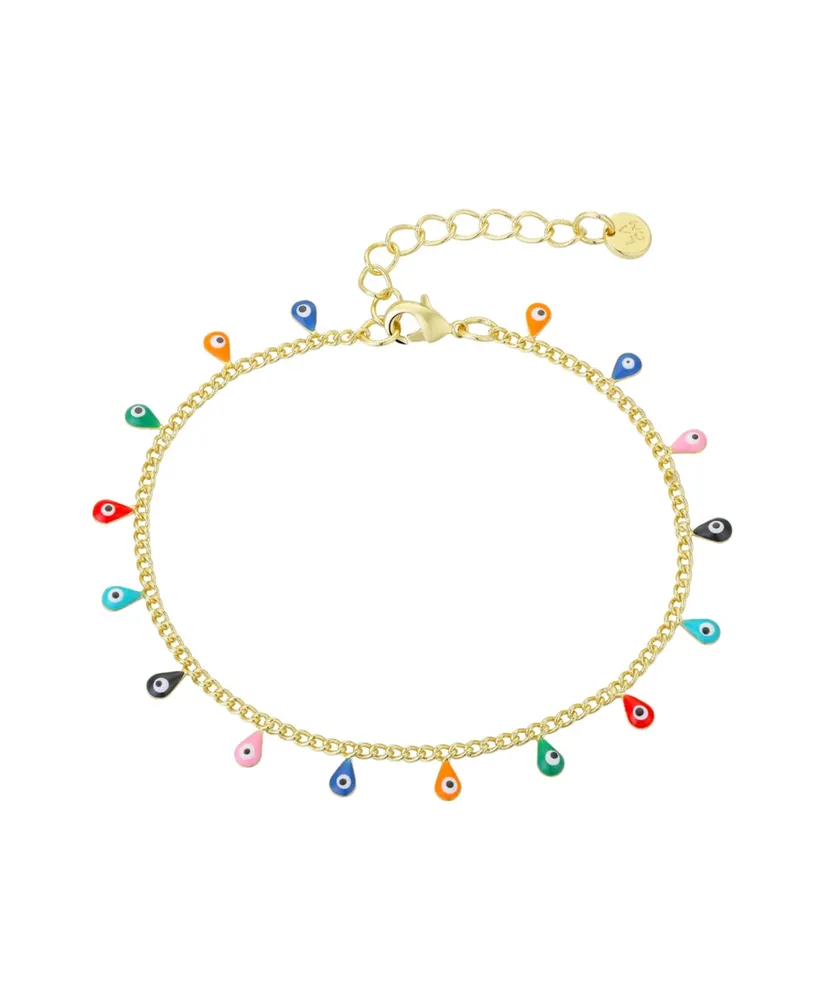 Unwritten 14K Gold Flash Plated Enamel Evil Eye Charm Bracelet - Gold