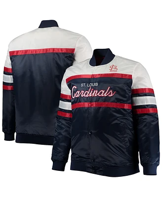 Men's Mitchell & Ness Navy, Red St. Louis Cardinals Big and Tall Coaches Satin Full-Snap Jacket