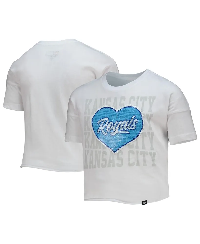 Big Girls New Era White Kansas City Royals Flip Sequin Heart Crop Top