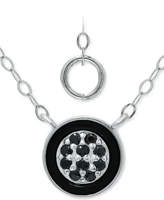 Giani Bernini Black Cubic Zirconia & Enamel Cluster Pendant Necklace in Sterling Silver, 16" + 2" extender, Created for Macy's