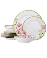 Noritake Poppy Place Set, 12 Piece - White, Pink, Gold