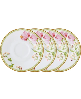 Noritake Poppy Place 6" Saucers, Set of 4 - White, Pink, Gold