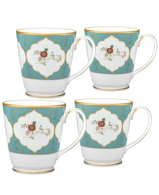 Noritake Lodi's Morning 12.5 Oz Mugs, Set of 4 - White, Blue, Gold