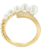 Effy Cultured Freshwater Pearl (2-1/2 - 4-1/2mm) & Diamond (1/10 ct. t.w.) Bypass Ring in 14k Gold