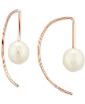 Cultured Freshwater Pearl (10 x 8mm) Wire Threader Earrings in 14k Rose Gold