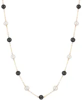 Cultured Freshwater Pearl (5mm) & Onyx (5mm) 18" Collar Necklace in 14k Gold