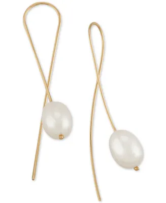 Cultured Freshwater Pearl (10 x 8mm) Threader Earrings in 14k Gold