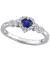 Lab-Grown Blue Sapphire (1/4 ct. t.w.), White (1/8 & Diamond Accent Heart Ring Sterling Silver