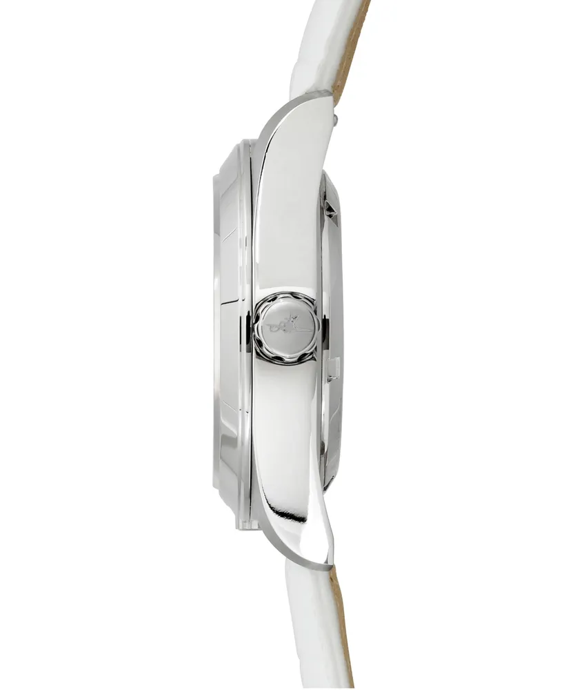 Abingdon Co. Women's Amelia Gmt Multifunctional Genuine White Calf Leather Strap Watch 40mm