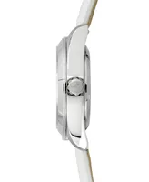 Abingdon Co. Women's Amelia Gmt Multifunctional Genuine White Calf Leather Strap Watch 40mm
