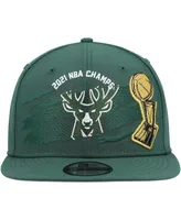 Men's New Era Hunter Green Milwaukee Bucks 2021 Nba Finals Champions Tear On The Court 9Fifty Snapback Hat