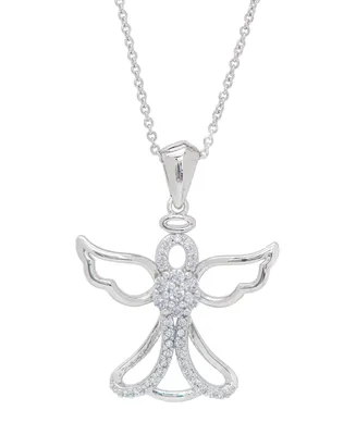 Women's Fine Silver Plated Cubic Zirconia Angel Pendant Necklace